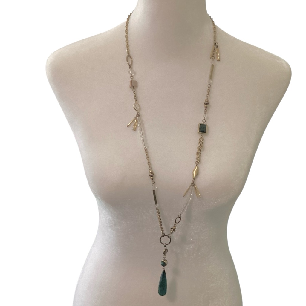Nwt Vivi Long Gold And Green Pendant Necklace 18$